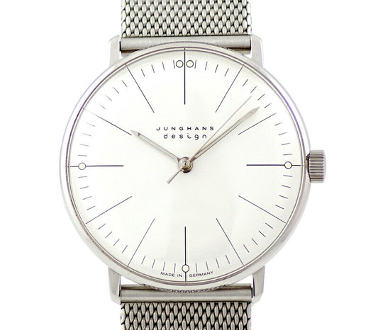 JUNGHANS ユンハンス MAXBILL マックスビル 027/3004 シルバー 文字盤 SS ステンレス 純正ベルト メンズ ユニセックス 手巻き【6ヶ月保証】【腕時計】【中古】