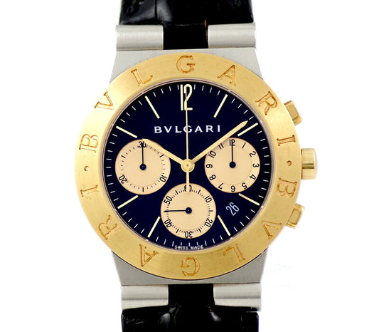 Battery replacement BVLGARI Bulgari Diagano Sports CH35SG Chronograph Date Black Black Dial K18 YG Yellow Gold SS Stainless Combination Genuine Belt Genuine Buckwheat Men Quartz [6 months Watch] [Used]