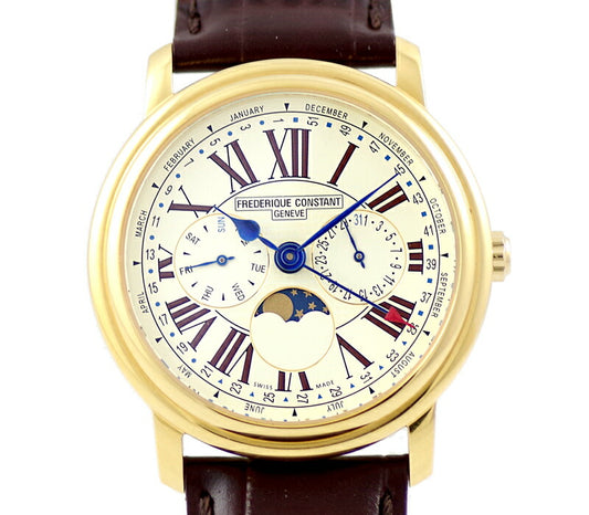 電池交換済 FREDERIQUE CONSTANT フレデリックコンスタント パスエイション トリプルカレンダー ムーンフェイズ デイデイト  FC270X4P4 白 ホワイト 文字盤 SS ステンレス YGP イエローゴールド 純正ベルト 純正尾錠 メンズ クォーツ【6ヶ月保証】【腕時計】【中古】