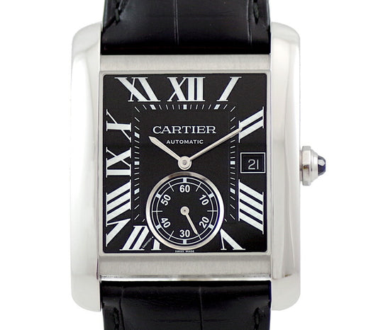 Cartier カルティエ タンクMC LM W5330004  デイト 裏スケ 黒 ブラック 文字盤 SS ステンレス 純正ベルト 純正Dバックル尾錠 メンズ 自動巻き 【6ヶ月保証】【腕時計】【中古】