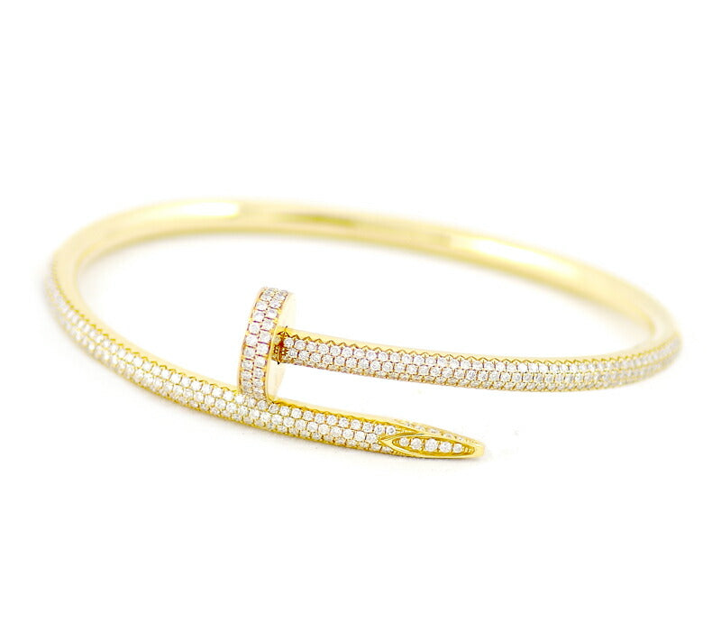 New finished Cartier Cartier Cartier Juost ankle New Bracelet Full Diamond #17 K18YG Yellow Gold Golden Solid Nail After Diamond Men [Jewelry] [Used]