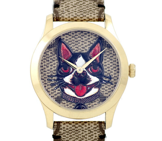 Battery replaced GUCCI Gucci G -Timeless Bossco & Orso 126.4 YA1264057 Y G Yellow Gold Dog DOG Boston Terrier Pug Burdog Men's Ladies Gender [6 months warranty] [Watch] [Used]