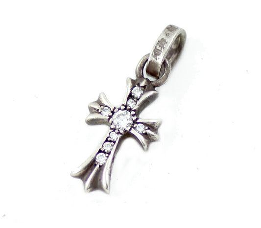 Genuine HEARTS Chrome Hearts Baby Fat Cross Pave Diamond SV925 Silver 925 Silver Men's Ladies Unisex [Jewelry] [Used]