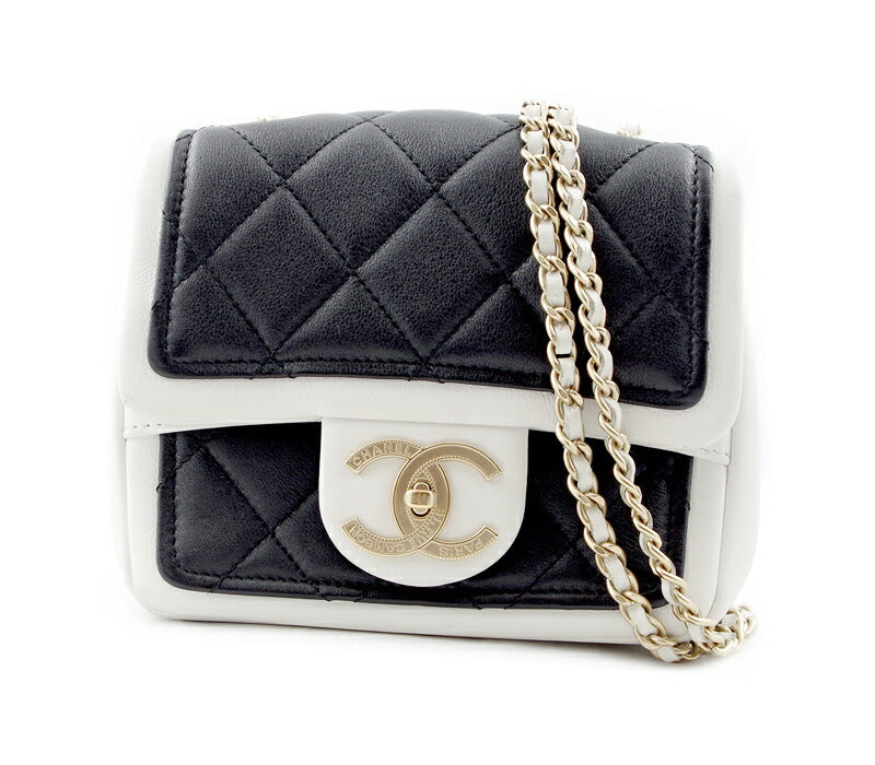 CHANEL Chanel Mini Mrasse Chain Shoulder Bag Pochet Bicolor Black White Black Leather Coco Mark Diagonal hanging A92210 Shoulder bag [Bag] [Used]