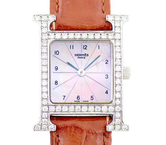 Battery replacement HERMES Hermes H Watch HH1.210 Diamond Besel Pink Shell Dial SS Stainless Ladies Quartz After Diamond [6 months warranty] [Watch] [Used]