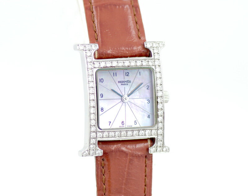 Battery replacement HERMES Hermes H Watch HH1.210 Diamond Besel Pink Shell Dial SS Stainless Ladies Quartz After Diamond [6 months warranty] [Watch] [Used]