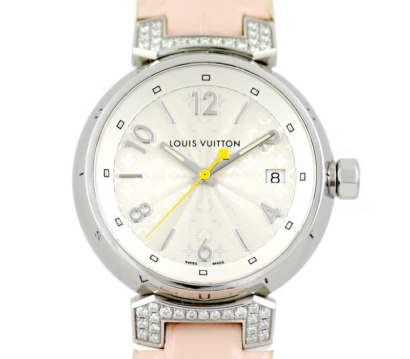 Battery replacement LOUIS VUITTON Louis Vuitton Tambour Q1310 Genuine Diamond Rug Diamond Silver Dial SS Stainless Steel Genuine Belt Genuine Bucket Ladies Quartz [6 months Warranty] [Watch] [Used]