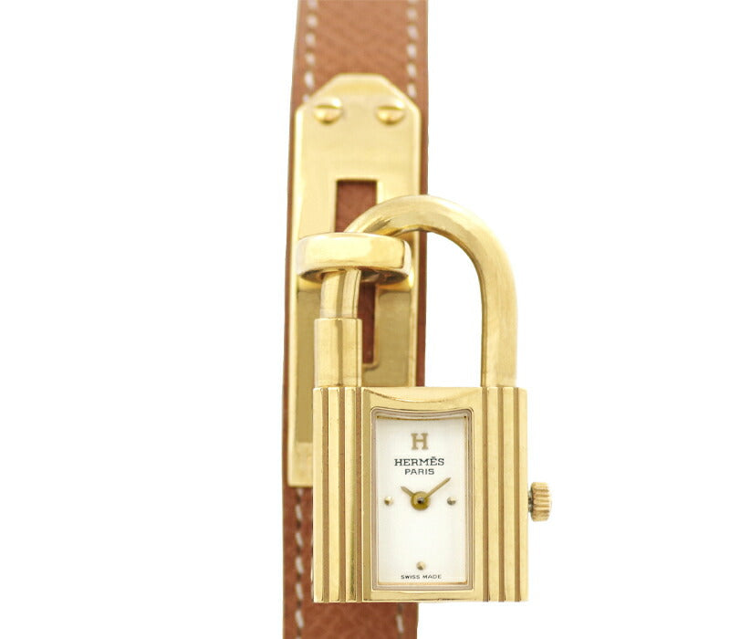 Battery replacement HERMES Hermes Hermes White White Dial YGP Gold Gold Brown Leather ○ Z engraved Ladies Quartz [6 months warranty] [Watch] [Used]