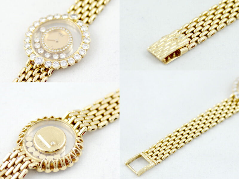 Inspection CHOPARD Chopal Happy Happy Diamond 4066 Genuine Large Diamond Bezel 7P Diamond Double Bezel Diamond Gold Dial K18YG Yellow Gold Golden Solid Ladies Quartz 4097