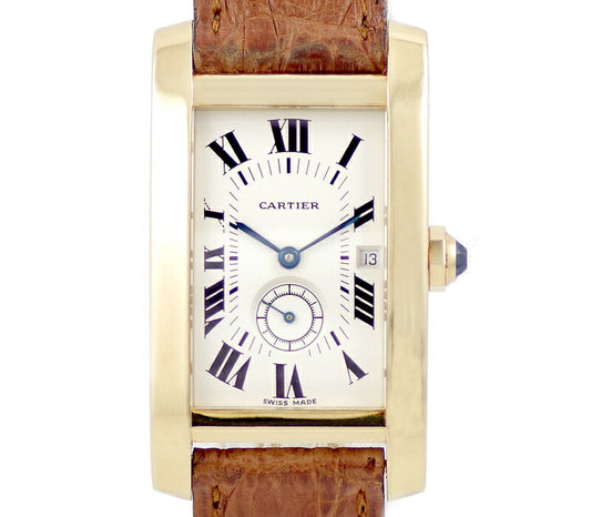 Battery replacement Cartier Cartier Tank American MM golden pure soseco date white ivory dial K18YG Yellow gold genuine belt genuine belt Genuine K18YG Buckle Men's Boys Ladies Ladies Ladies Gender Quartz [6 months warranty] [Watch] [Used]