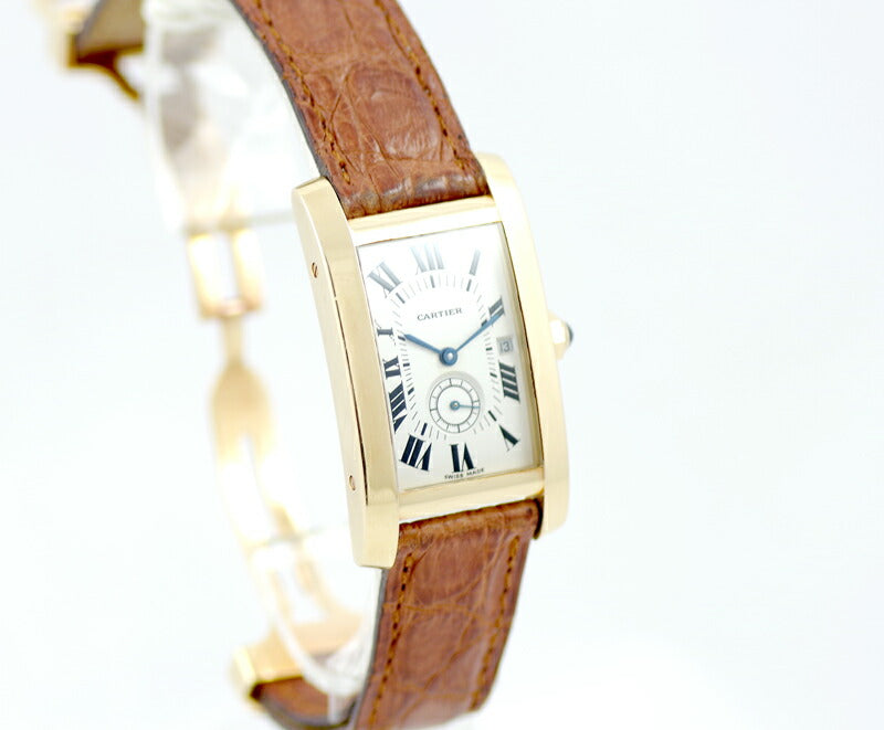 Battery replacement Cartier Cartier Tank American MM golden pure soseco date white ivory dial K18YG Yellow gold genuine belt genuine belt Genuine K18YG Buckle Men's Boys Ladies Ladies Ladies Gender Quartz [6 months warranty] [Watch] [Used]