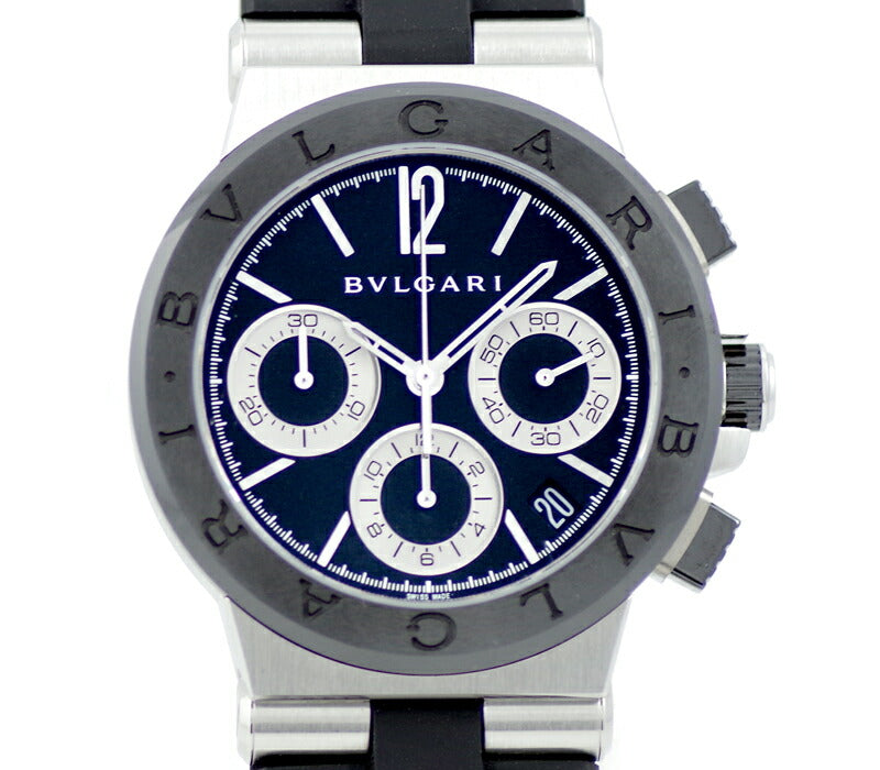 BVLGARI Bulgari Diagono Ceramic Chronograph DG37SCCH Black Black Dial SS Stainless steel genuine rubber belt Men Automatic winding [6 months warranty] [Watch] [Used]