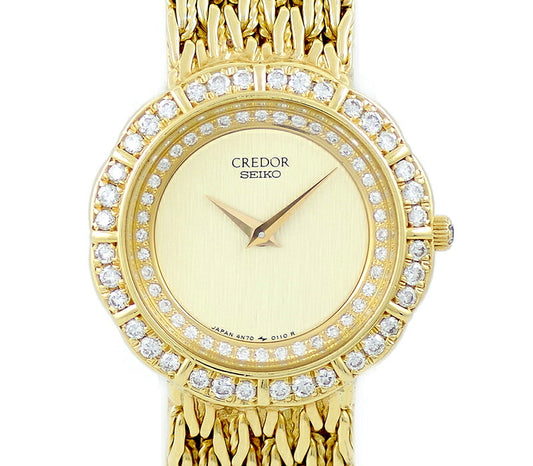 Battery replacement SEIKO Seiko Credor Credor 4N70-0120 GTAA008 Genuine Diamond Bezel Double Diamond Gold Dial K18YG Yellow Gold Golden Solid Ladies Quartz [6 months Work] [Watch] [Used]