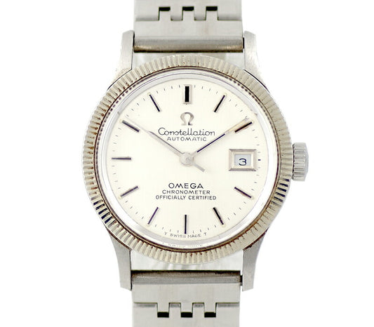 Difficult OMEGA Omega Constellation Chronometer Date WG Bezel 568.016 Cal.682 24 Stone Silver Dial K18WG White Gold Besel SS Stainless Steel Genuine Breath Ladies Automatic Wrap Antique Vintage [Watch] [Used]