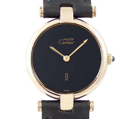 Cartier Cartier Cartier Cartier Cartier Cartier Cartier Cartier Black Black Dial SV925 Yellow Gold Ladies Quartz [6 months warranty] [Watch] [Used]