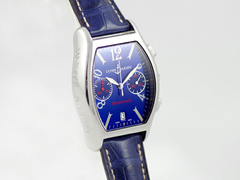 Inspector Ulysse Nardin Ulysse Nardin Ulyssse Nardin Michelangelo Chronograph 563 42 50m Waterproof blue Blue Dial SS Stainless Steel Genuine Belt