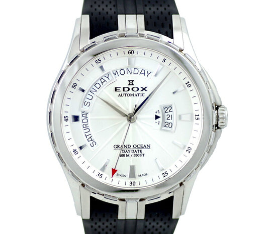 EDOX エドックス グランドーシャン 83006  デイデイト 100m防水 シルバー 文字盤 SS ステンレス 純正ラバーベルト メンズ 自動巻き 【6ヶ月保証】【腕時計】【中古】