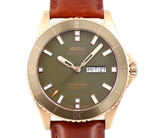 MIDO Midow Ocean Star M026430A Day Date 200m Waterproof Green Dial Pink Gold SS Stainless Steel Outside Belt Men Automatic Wind M024.444.16 [6 months warranty] [Watch] [Used]