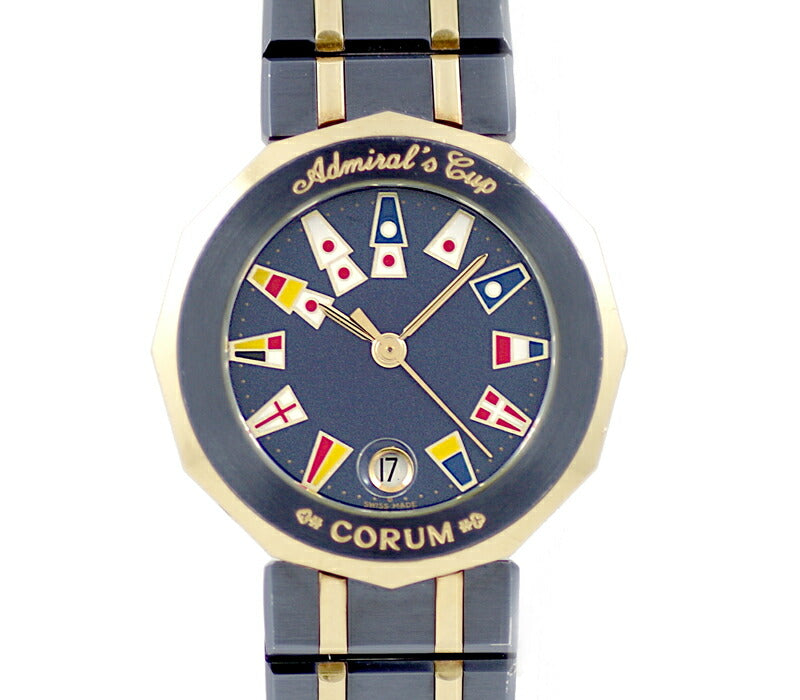 Battery replacement CORUM Corum Admirals Cup 39.610.31V-52 Blue Navy Dial K18 YG Yellow Gold SS Stainless Combination Ladies Quartz [6 months warranty] [Watch] [Used]