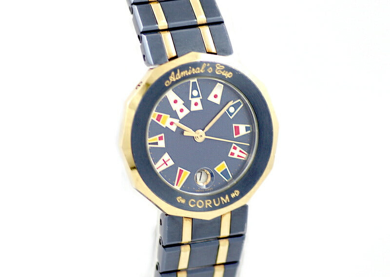 Battery replacement CORUM Corum Admirals Cup 39.610.31V-52 Blue Navy Dial K18 YG Yellow Gold SS Stainless Combination Ladies Quartz [6 months warranty] [Watch] [Used]