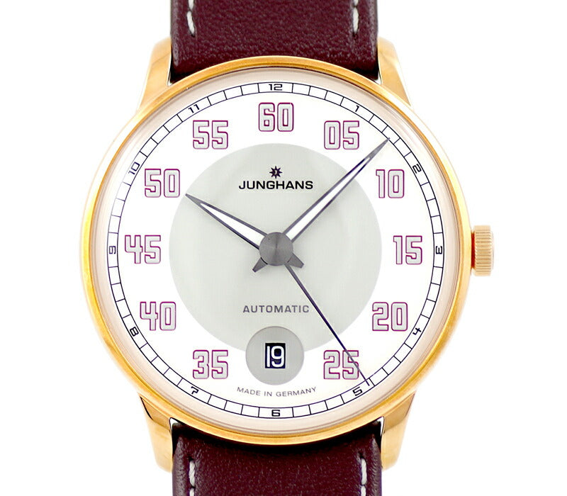 未使用 展示品 JUNGHANS ユンハンス マイスタードライバー 027/7710 バイカラー グレー ホワイト 文字盤 YGP イエローゴールド SS ステンレス 純正ベルト メンズ 自動巻き【6ヶ月保証】【腕時計】【中古】