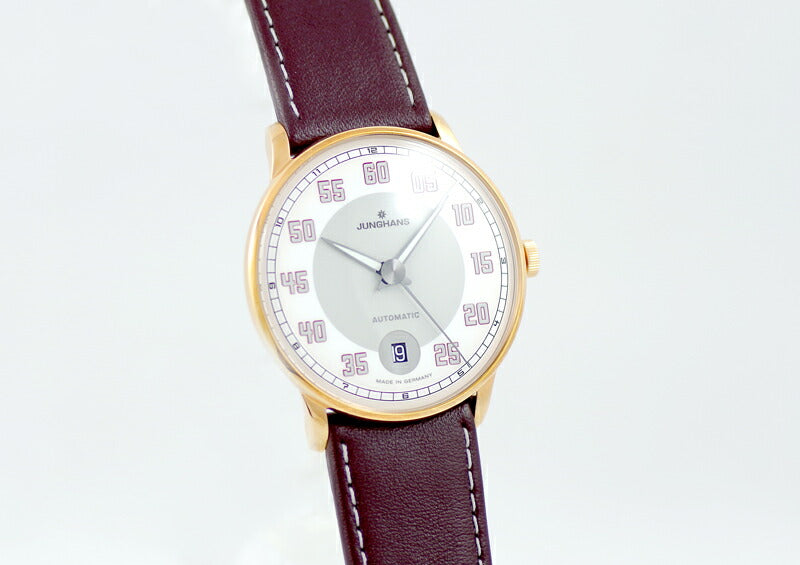 未使用 展示品 JUNGHANS ユンハンス マイスタードライバー 027/7710 バイカラー グレー ホワイト 文字盤 YGP イエローゴールド SS ステンレス 純正ベルト メンズ 自動巻き【6ヶ月保証】【腕時計】【中古】