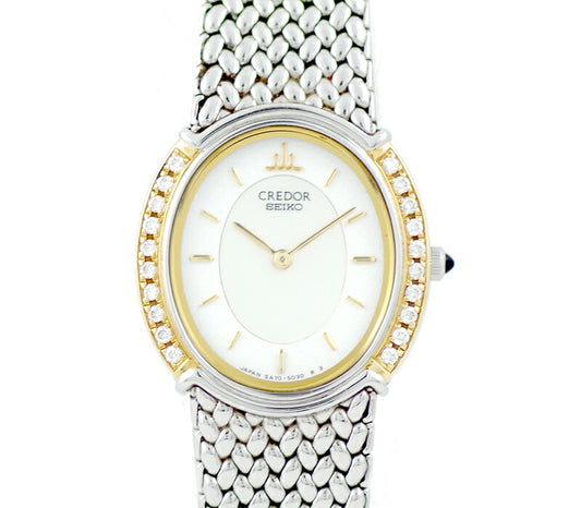 Battery replacement Seiko Seiko Couredor 5A70-3000 Oval Diamond Bezel White White Dial K18YG Yellow Gold SS Stainless Ladies Quartz [6 months warranty] [Watch] [Used]