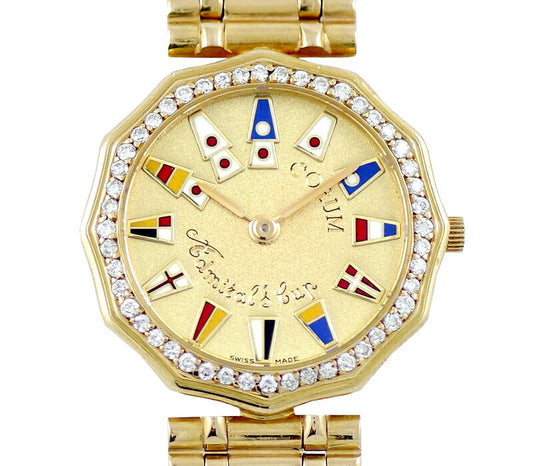 Battery replacement CORUM Corum Admirals Cup Genuine Diamond Bezel 30.915.65 solid Gold Gold Dial K18 YG Yellow Gold Ladies Quartz [6 months warranty] [Watch] [Used]