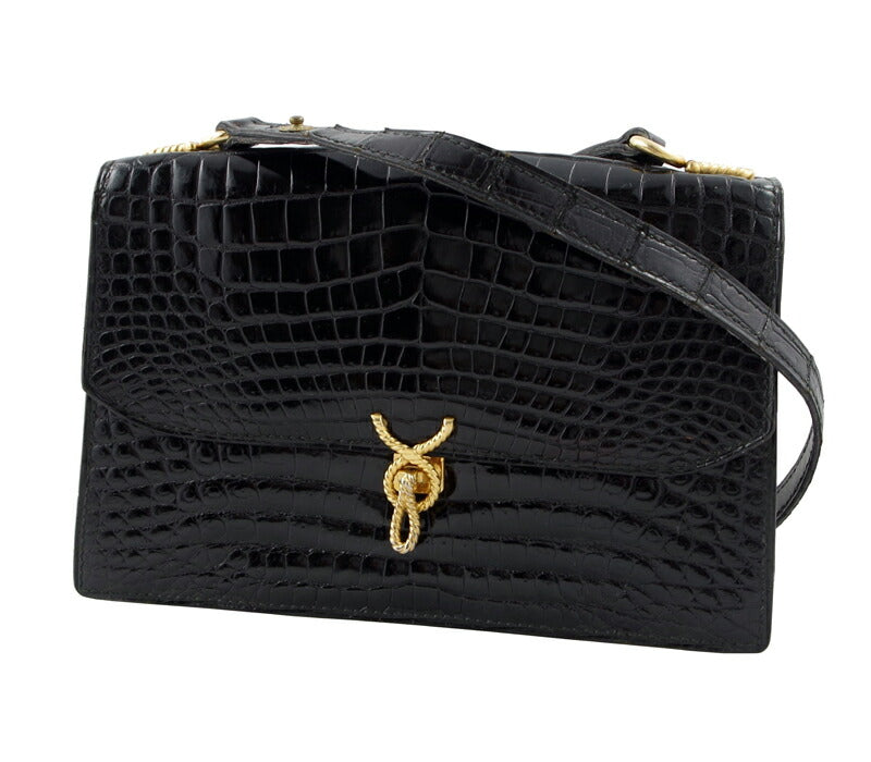 MORABITO Morabito Princess Crocodile Black Black Leather Hand Shoulder Bag Travel Adjustable [Bag] [Used]