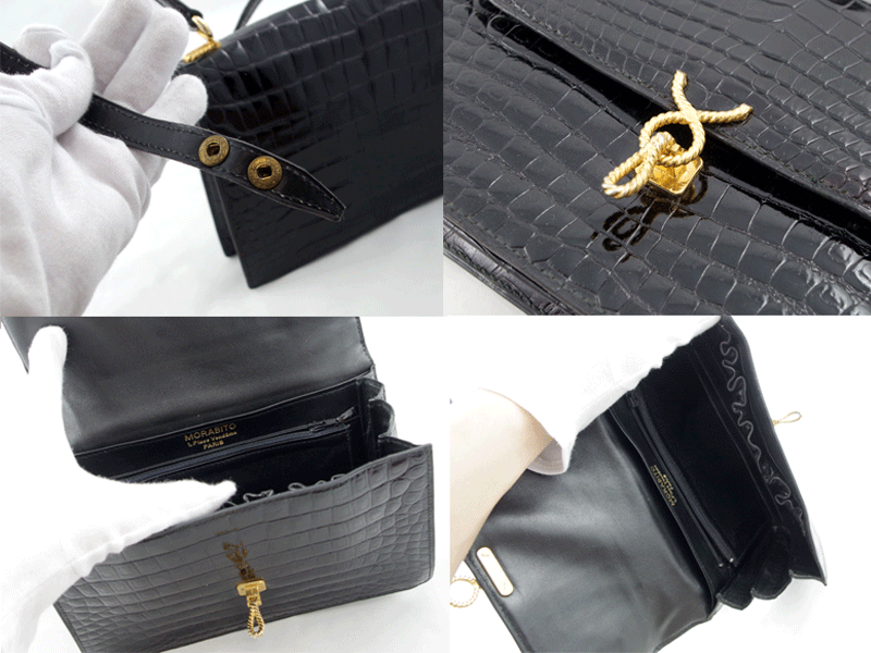 MORABITO Morabito Princess Crocodile Black Black Leather Hand Shoulder Bag Travel Adjustable [Bag] [Used]